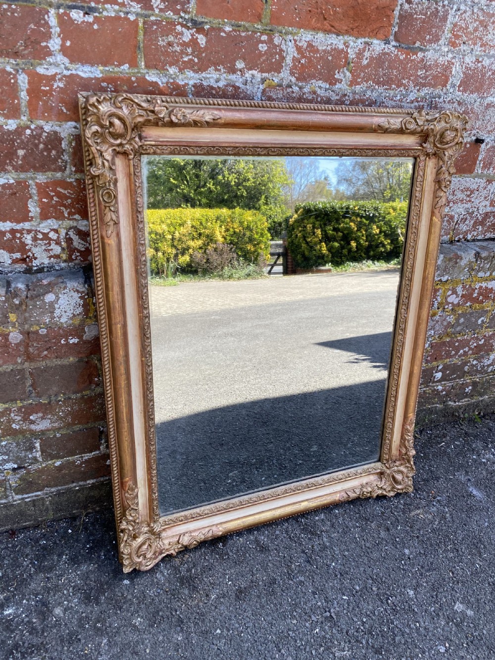 A Fabulous highly useful size Antique French 19th Century carved wood & gesso original gilt Mirror. View VII