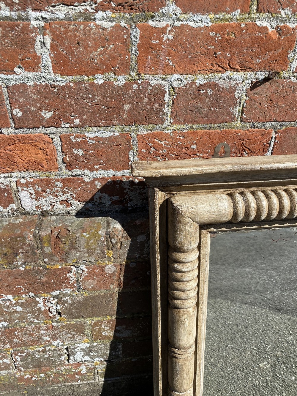 A Highly useful size Antique English 19th Century carved wood ribbed framed Overmantle Mirror. View II