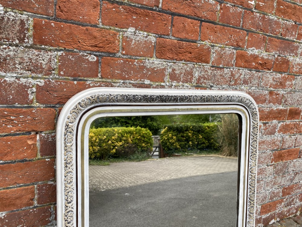 A Wonderful good size Antique French 19th Century carved wood & gesso arched top original silvered & painted Mirror. View V