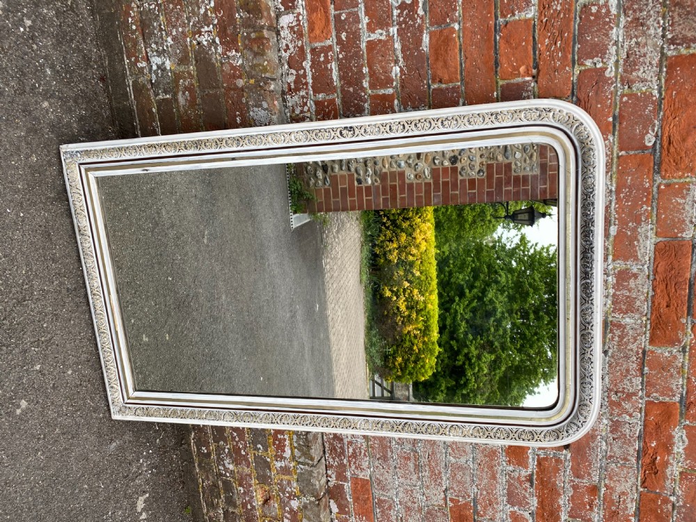 A Wonderful good size Antique French 19th Century carved wood & gesso arched top original silvered & painted Mirror. View VI