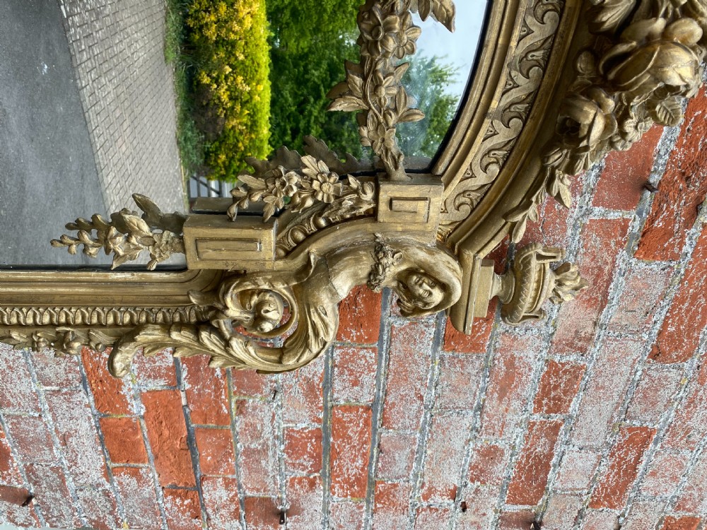 An Absolutely Stunning large Antique French 19th Century carved wood & gesso original gilt Mirror. View IV