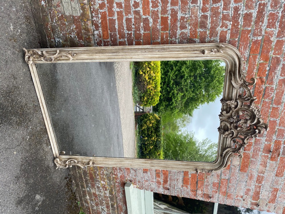 A Wonderful large Antique French 19th Century carved wood & gesso arched top painted Mirror. View V