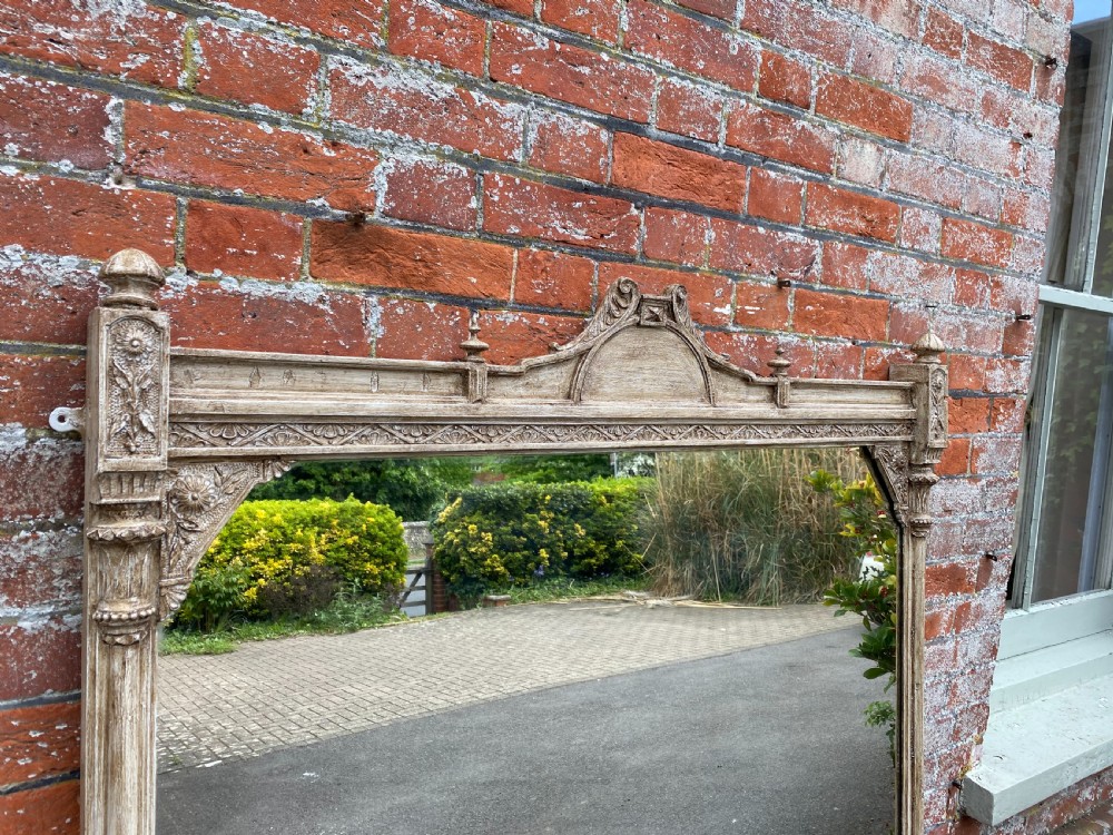 A Superb large Antique English 19th Century carved wood & gesso painted shaped top Overmantle Mirror. View V