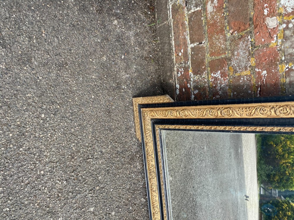 A Wonderful useful size Antique French 19th Century carved wood & gesso original gilt & black Mirror. View III