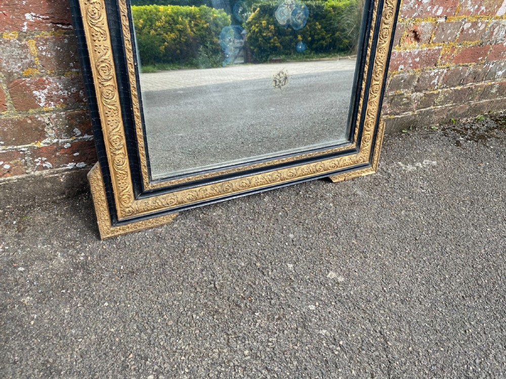 A Wonderful useful size Antique French 19th Century carved wood & gesso original gilt & black Mirror. View IV