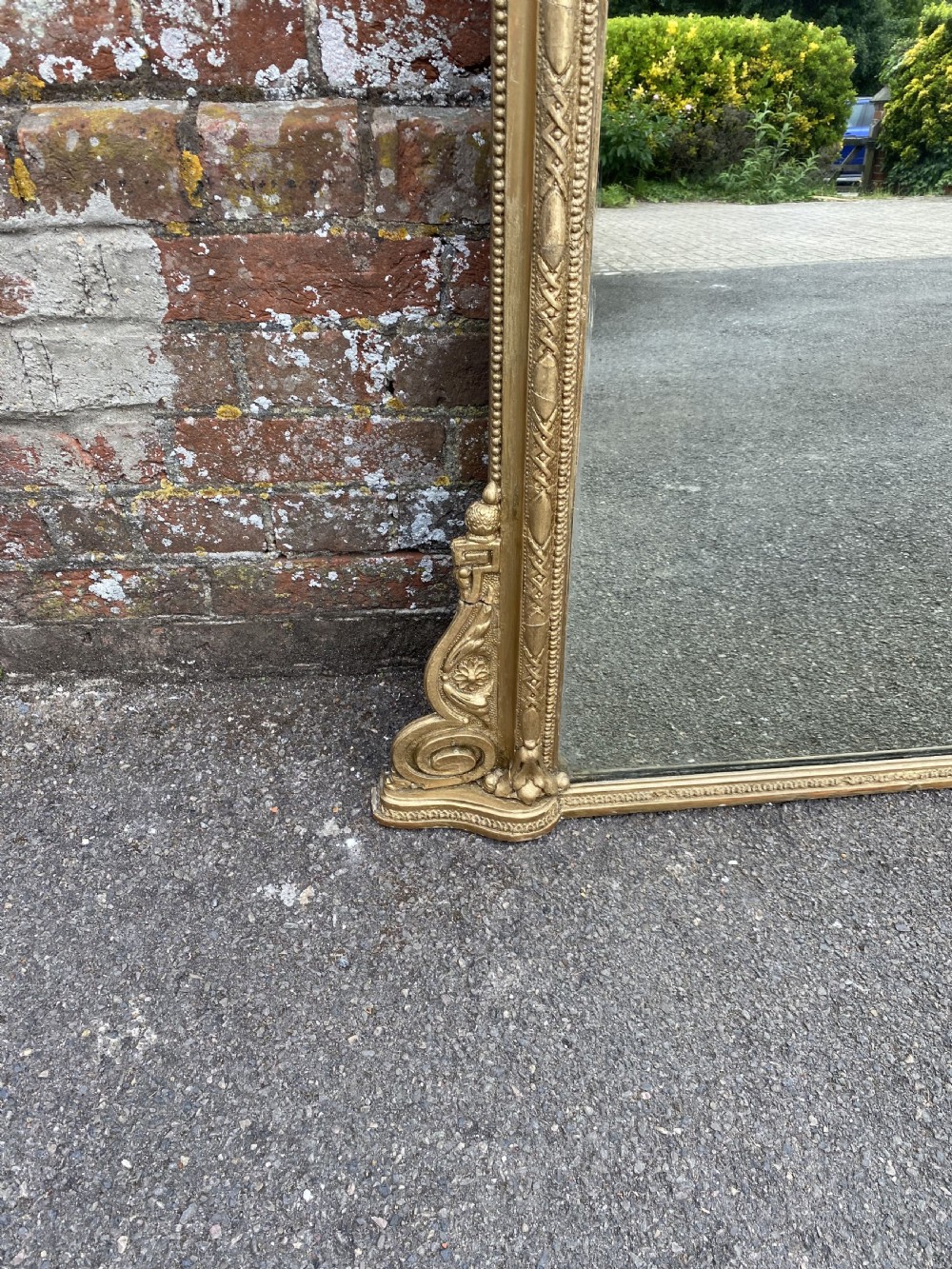 A Superb large Antique English 19th Century Carved wood & gesso original gilt Overmantle Mirror. View III