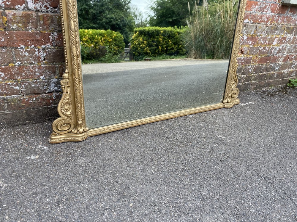 A Superb large Antique English 19th Century Carved wood & gesso original gilt Overmantle Mirror. View V