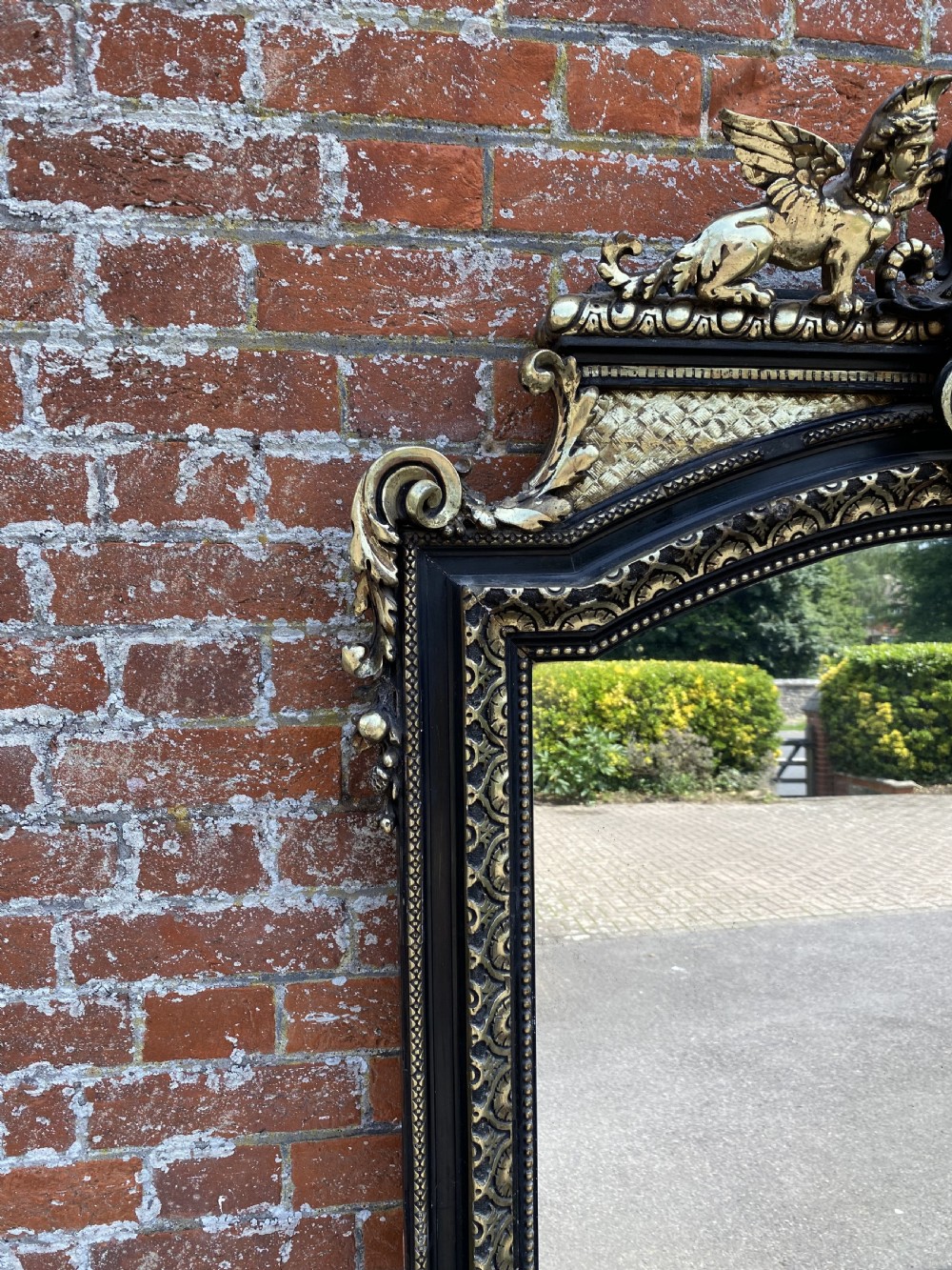 A Superb large Antique French 19th Century carved wood & gesso original gilt & painted shaped top Mirror. View II