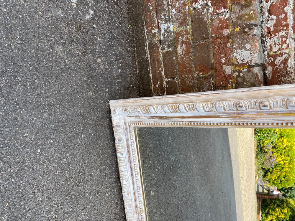 A Fabulous large Antique French 19th Century carved wood & gesso arched top distressed painted & gilt Mirror. View IV