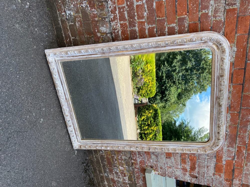 A Fabulous large Antique French 19th Century carved wood & gesso arched top distressed painted & gilt Mirror. View VI