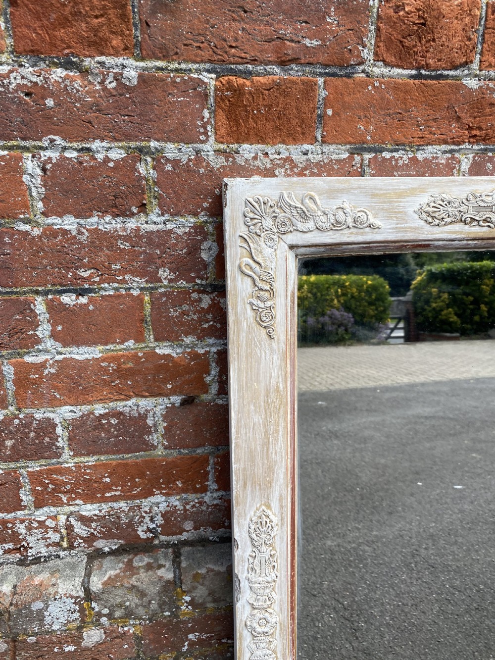 A Fabulous good size early Antique French 19th Century carved wood & gesso painted Mirror, View III