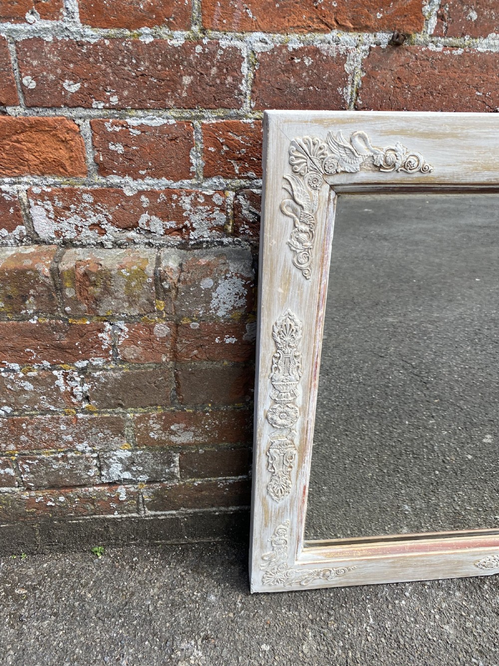 A Fabulous good size early Antique French 19th Century carved wood & gesso painted Mirror, View VI