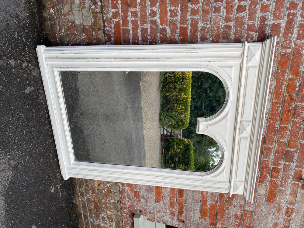 A Fabulous large Antique French 19th Century carved wood painted arched shaped framed Mirror. View VI