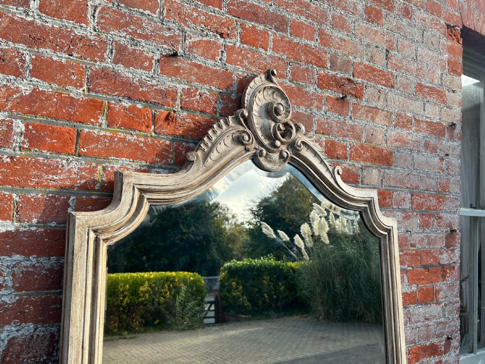 A Spectacular large Antique French 19th Century carved wood & wood shaped top painted Mirror. View IV
