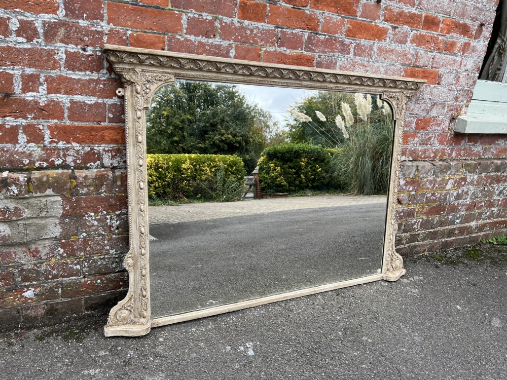 A Superb highly useful size Antique English 19th Century carved wood & gesso painted Overmantle Mirror. View VI