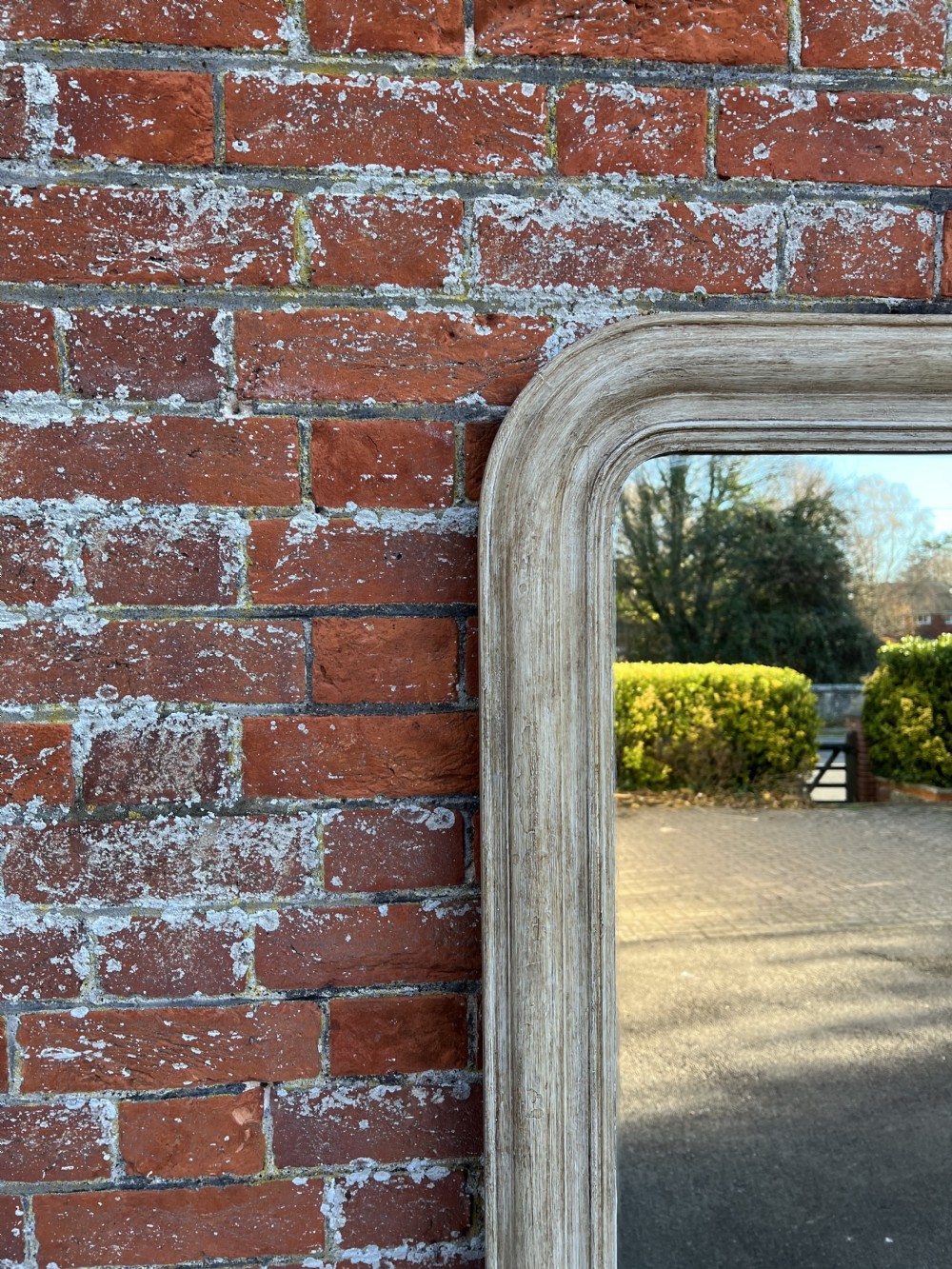 A Wonderful large Antique French 19th Century carved wood & gesso arched top painted Mirror. View II