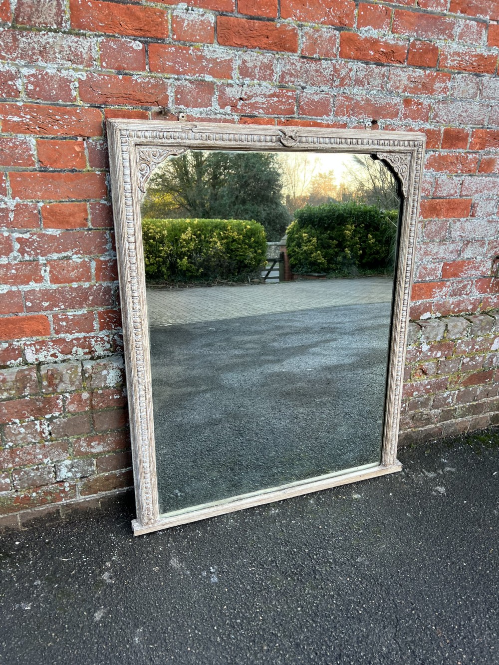 A Delightful large Antique English 19th Century carved wood & gesso painted Overmantle Mirror. View IV