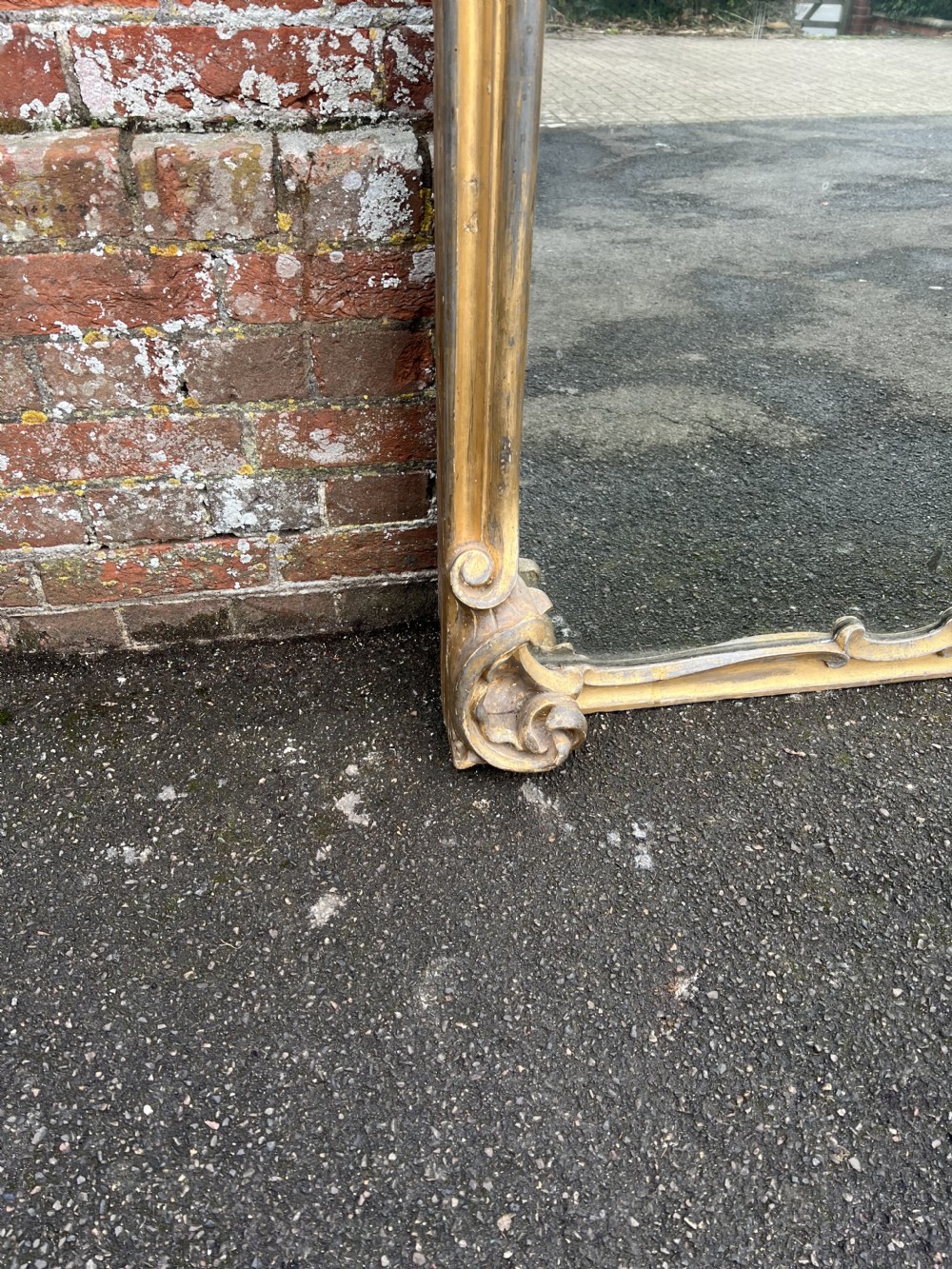 A Spectacular large Antique French 19th Century carved wood & gesso shaped top gilt Mirror View IV