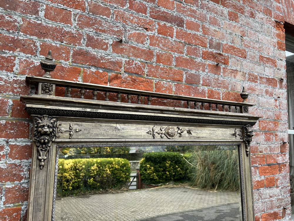 A Spectacular large Antique French 19th Century carved wood & gesso original silvered Mirror. View VI