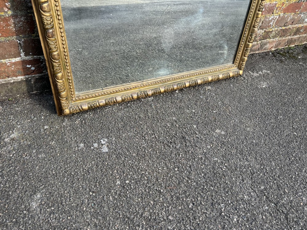 A Superb large Antique French 19th Century carved wood & gesso original gilt shaped top Mirror. View IV