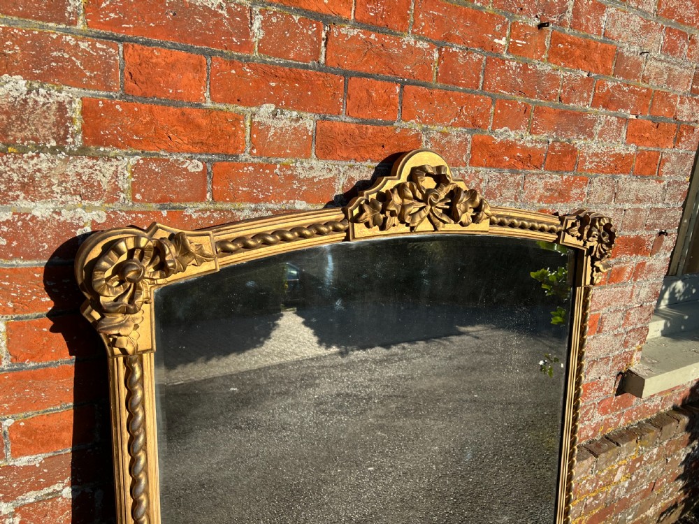 A Superb large Antique English 19th Century carved wood & gesso shaped top original gilt Overmantle Mirror. View VI