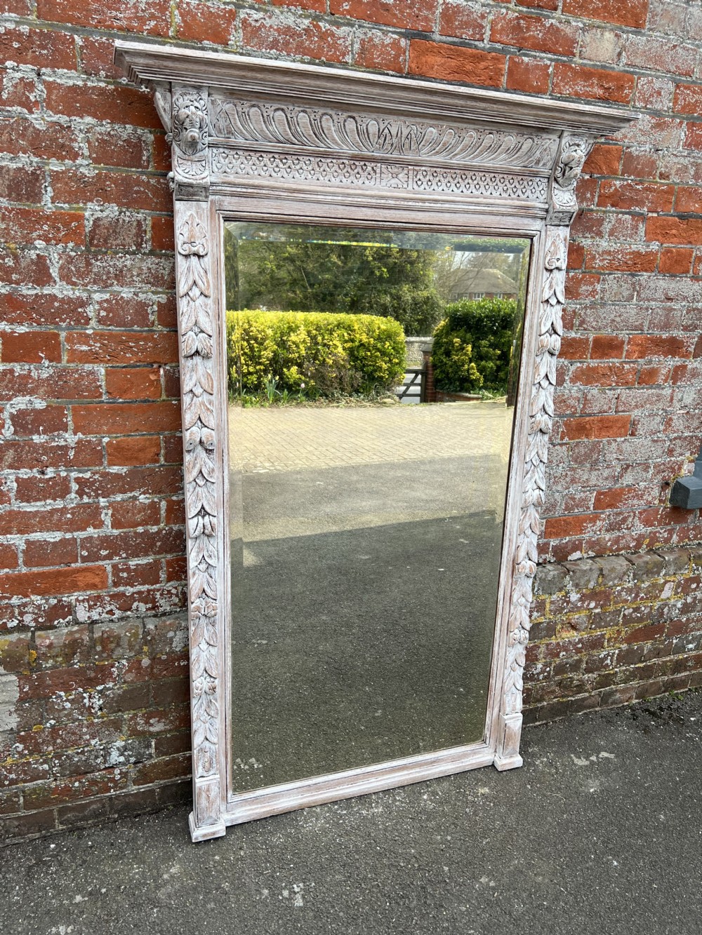 A Delightful large Antique French 19th C carved wood painted Mirror.