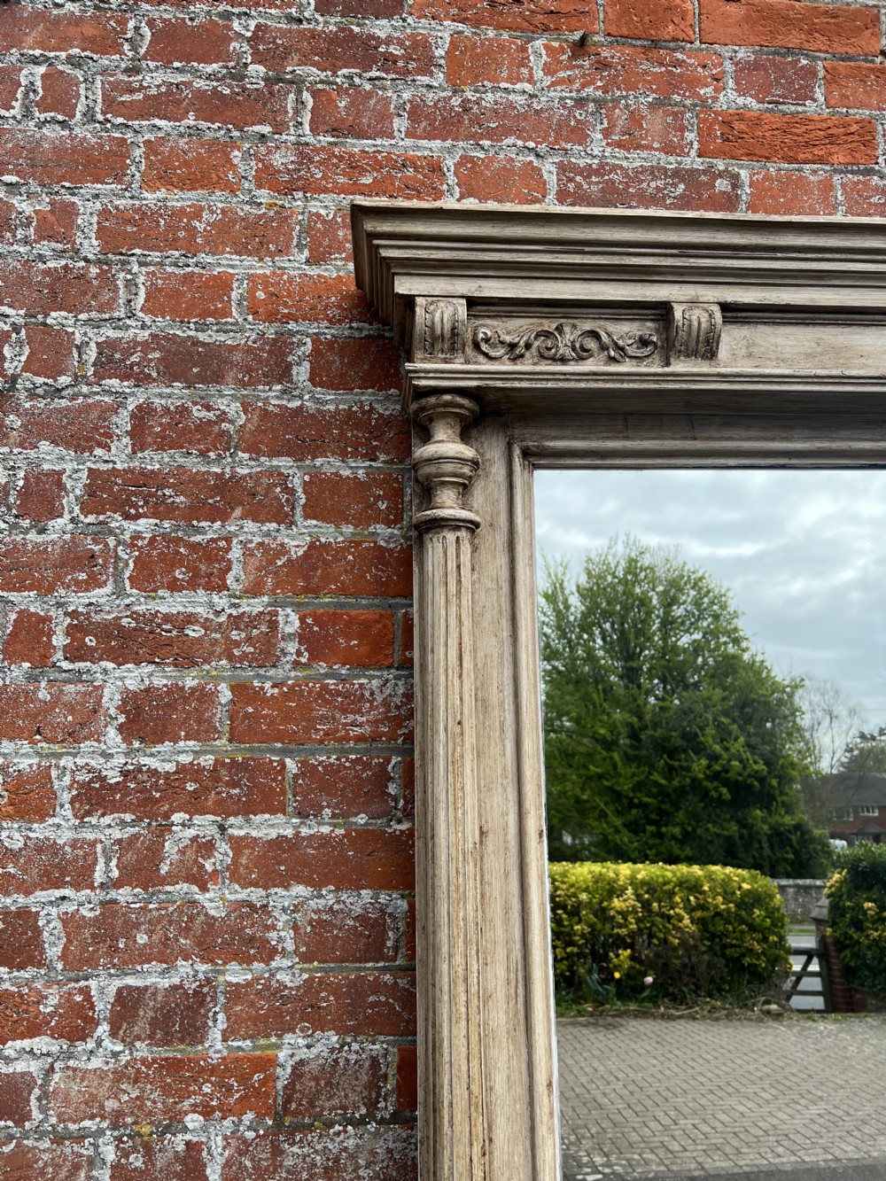 An Exceptional large Antique French 19th Century carved wood painted Column Mirror View II