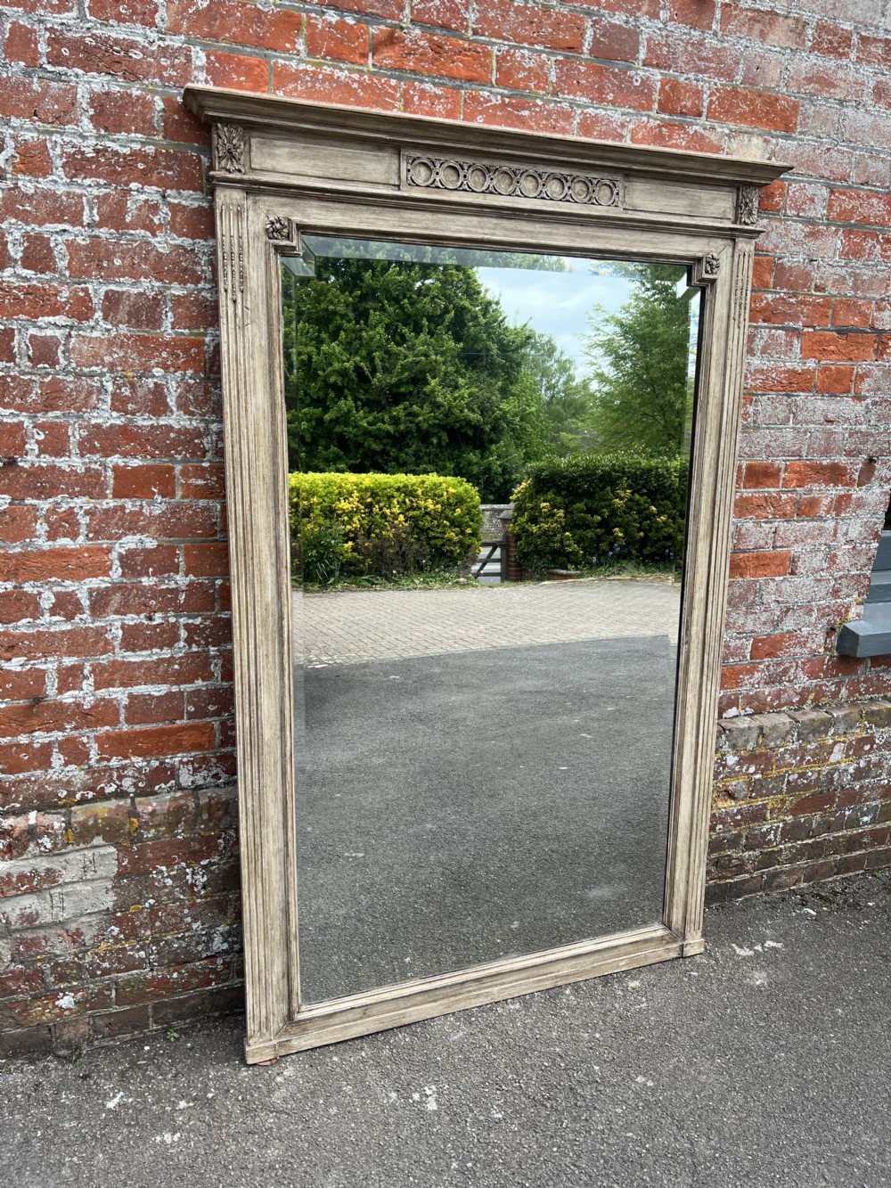 A Superb large Antique French 19th Century carved wood painted Column Mirror.
