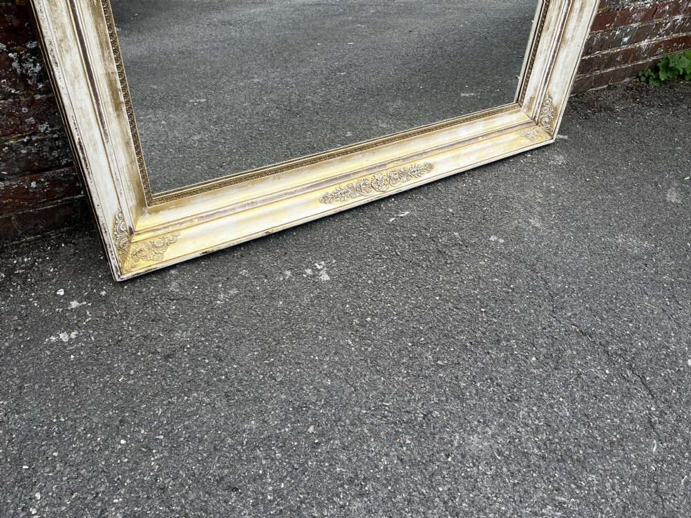 A Stunning large early Antique French 19th Century carved wood & gesso original ribbed cream & gilt Louis Philippe Mirror.  View IV