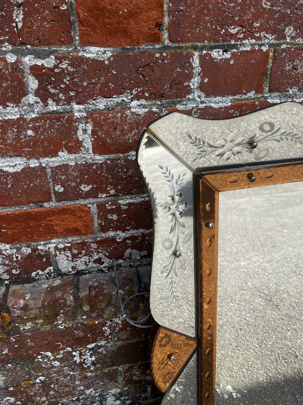 An Exceptional Pair of Early 20th Century French Etched glass coloured art deco shaped framed Mirror. View III