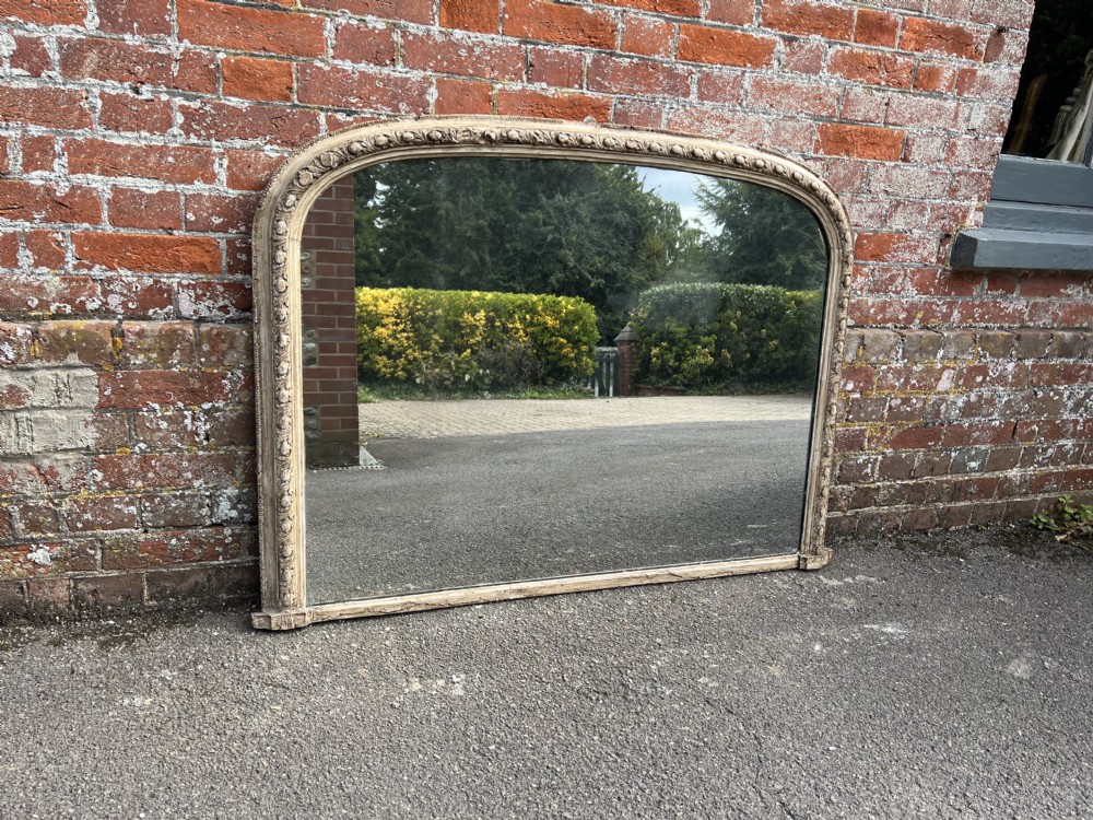 A Fabulous good size Antique English 19th Century carved wood & gesso arched top painted Overmantle Mirror. View VI