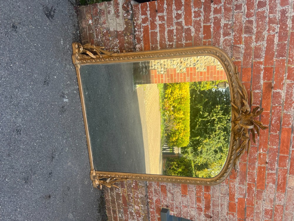 An Exceptional large Antique English 19th Century carved wood & gesso rope twist framed arched gilt Overmantle Mirror. View IX