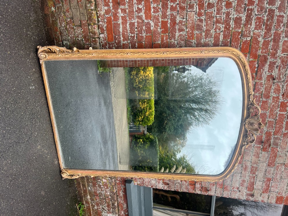 An Exceptional large Antique French 19th Century carved wood & gesso arched top original gilt Mirror. View VIII