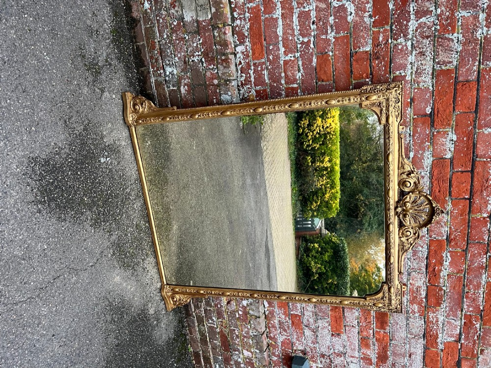 A Superb large Antique English 19th C carved wood & gesso gilt rope twist framed Overmantle Mirror. View VII