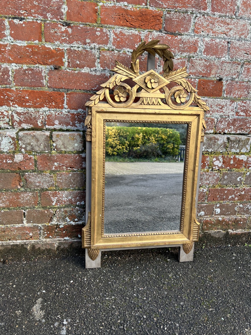 A Wonderful good size Antique French 19th Century carved wood painted & gilt Mirror. View V