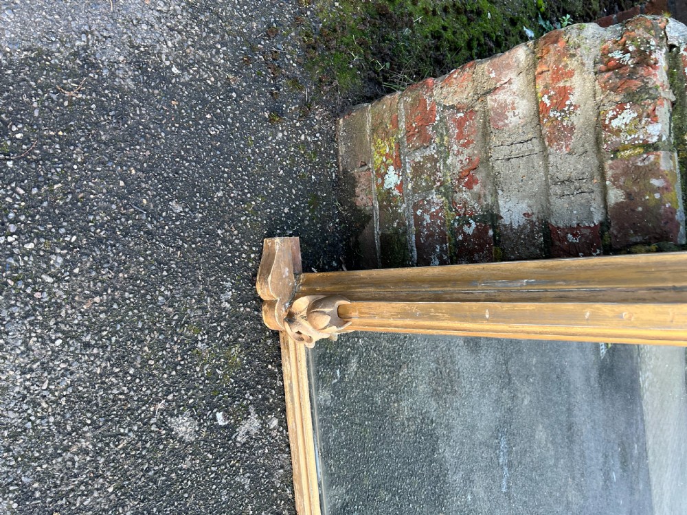 An Exceptional large Antique English 19th Century carved wood & gesso arched top Gilt Overmantle Mirror. View III