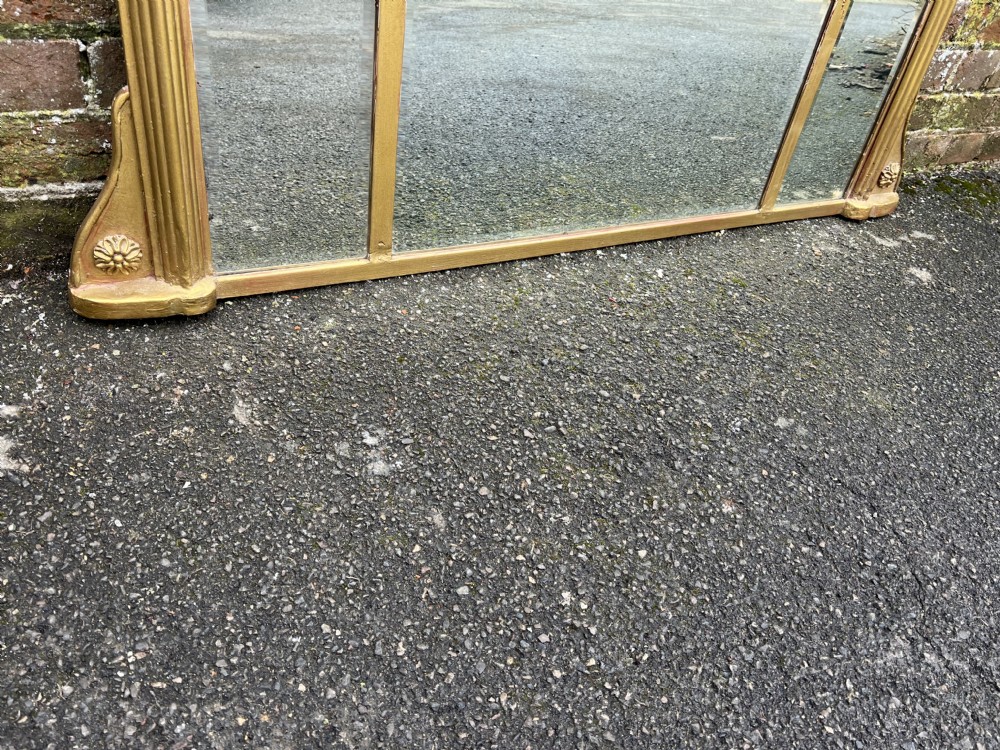 A Delightful good size Antique English 19th C gilt triple plate Overmantle Mirror. View V