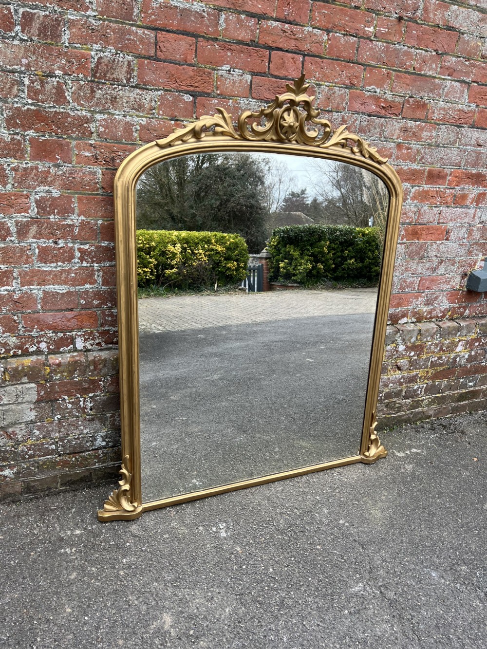 A Superb large Antique English 19th Century carved wood & gesso gilt Overmantle Mirror. View VI