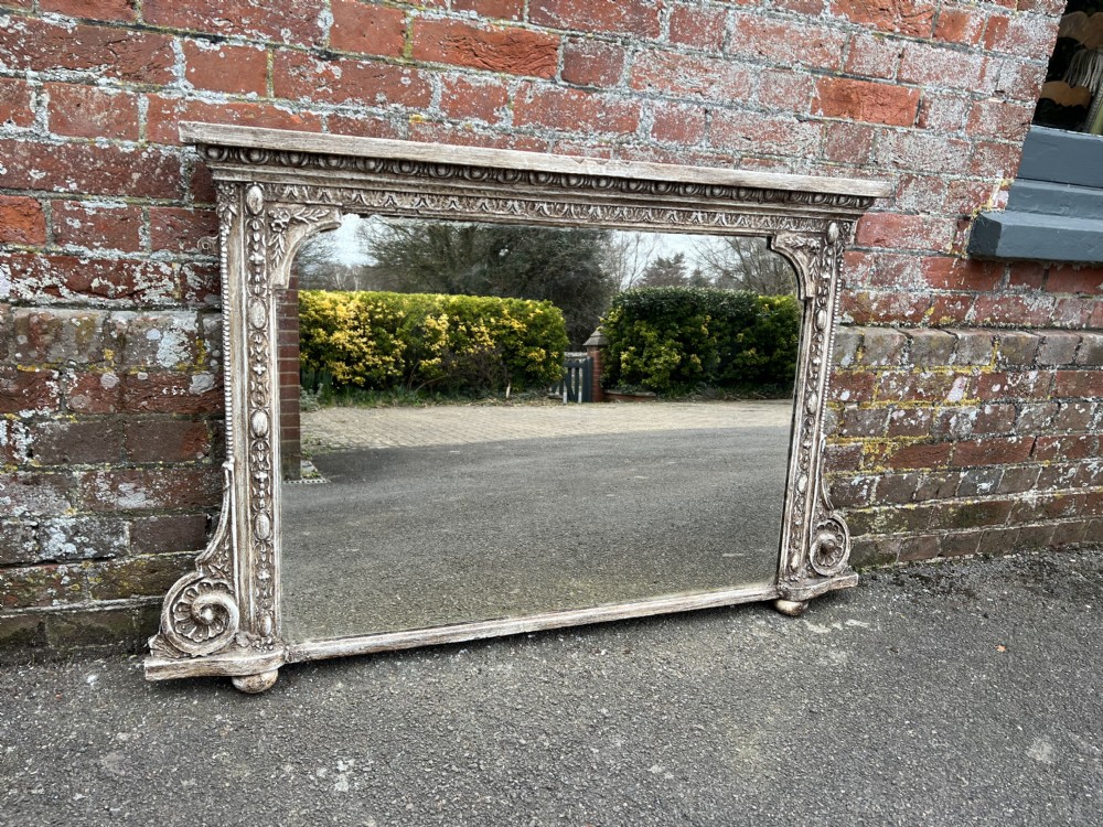 A Delightful highly useful size Antique English 19th Century carved wood & gesso painted Overmantle Mirror.