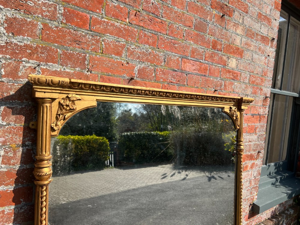 A Stunning large Antique English Century carved wood & gesso gilt Overmantle Mirror. View VI