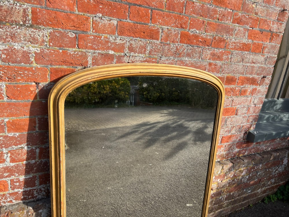 A Fabulous large Antique English 19th Century carved wood & gesso arched top original gilt Overmantle Mirror. View VI