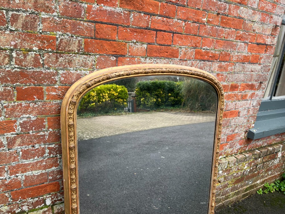 A Stunning large Antique English 19th Century carved wood & gesso arched top ornate framed gilt Overmantle Mirror. View V