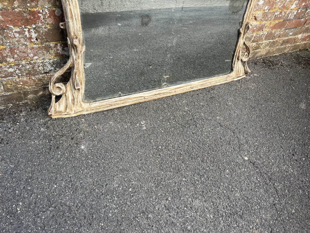 A Fabulous large Antique English 19th Century carved wood painted arched top Overmantle Mirror. View IV