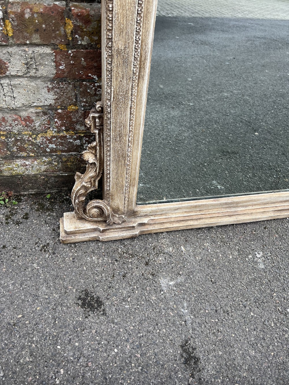 A Superb large Antique English 19th Century carved wood & gesso painted Mirror. View IV