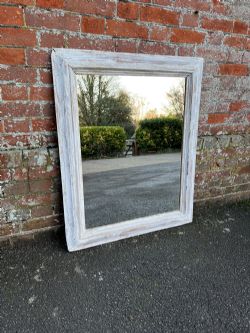 A HIGHLY USEFUL SIZE ANTIQUE FRENCH 19TH CENTURY CARVED WOOD GESSO DISTRESSED PAINTED MIRROR