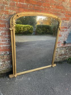 A STUNNING LARGE ANTIQUE ENGLISH 19TH CENTURY CARVED WOOD GESSO ARCHED TOP GILT OVERMANTLE MIRROR
