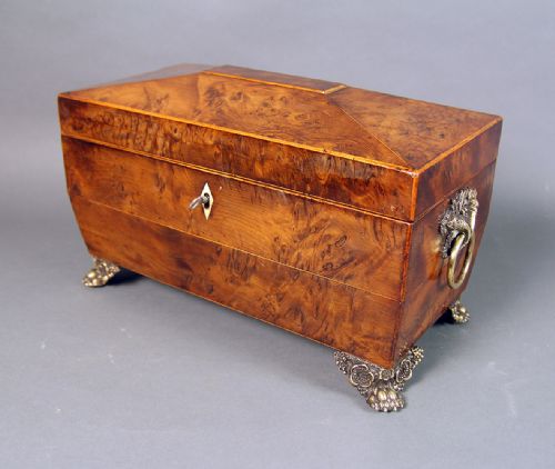 a regency burr yewwood tea caddy - CATEGORY: ANTIQUE BOXES - DATED REGENCY