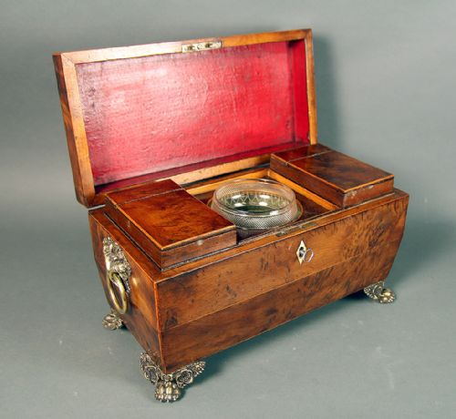 A REGENCY BURR YEWWOOD TEA CADDY - ADDITIONAL PHOTO 2