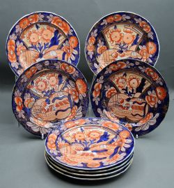 EIGHT MASONS IRONSTONE CHINA PLATES OLD SCHOOL HOUSE PATTERN