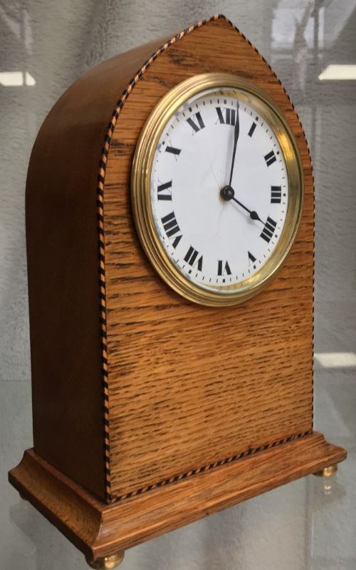 fig 1. Antique Edwardian Oak Swiss Eight Day Clock, Fully Restored, Two Year Guarantee